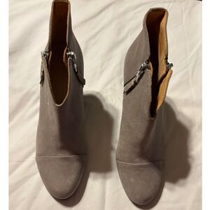 Rag & Bone Newbury Suede Ankle Boots Taupe Grey Stacked Heel Zip Booties Size 38
